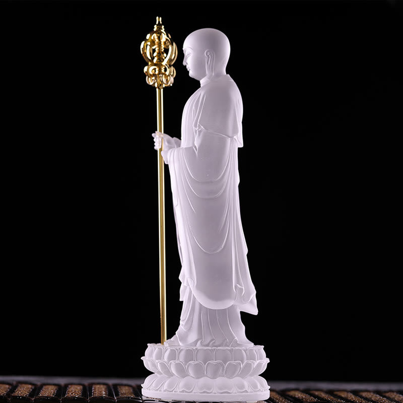 Figura de Bodhisattva Ksitigarbha hecha a mano de Mythstone, pieza de arte de cristal de Liuli, estatua de serenidad, decoración del hogar