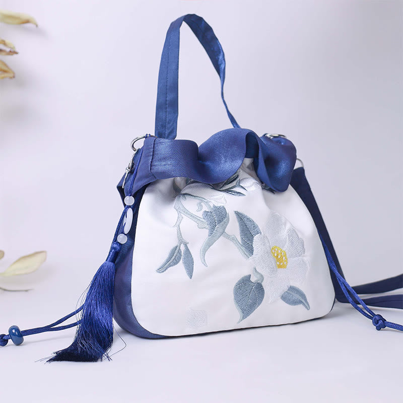 Mythstone Suzhou Embroidery Camellia Magnolia Peony Lotus Silk Tote Crossbody Bag Shoulder Bag Handbag