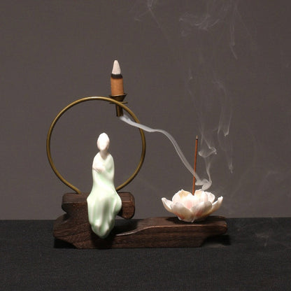 Mythstone Ceramic Lotus Healing Meditation Incense Burner Decoration