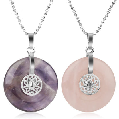 Mythstone Various Crystal Amethyst Pink Crystal Lotus Healing Necklace Pendant