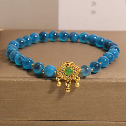 Mythstone Blue Candy Agate Chinese Lock Charm Healing Bracelet