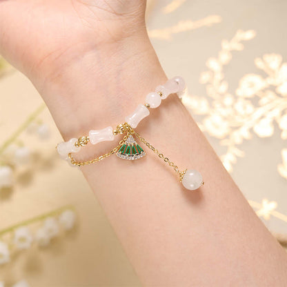 Mythstone Tianshan White Jade Bamboo Pattern Luck Blessing Bracelet