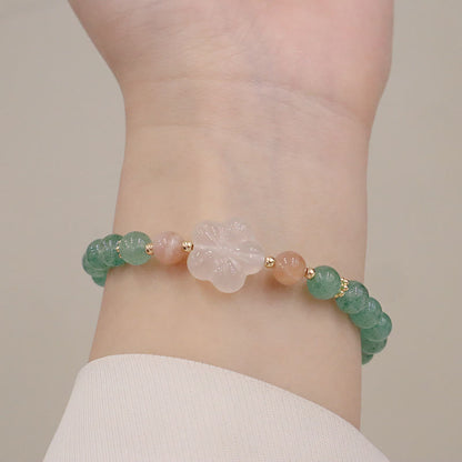 Pulsera de gratitud con flor de calcedonia y cuarzo fresa verde natural Mythstone