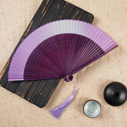 Mythstone Solid Color Gradient Hollow Engraved Handheld Bamboo Folding Fan