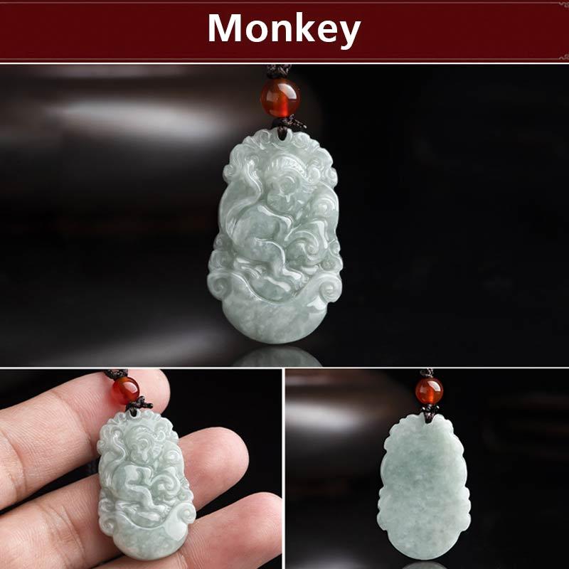 Mythstone Natural Jade 12 Chinese Zodiac Sucess Pendant Necklace