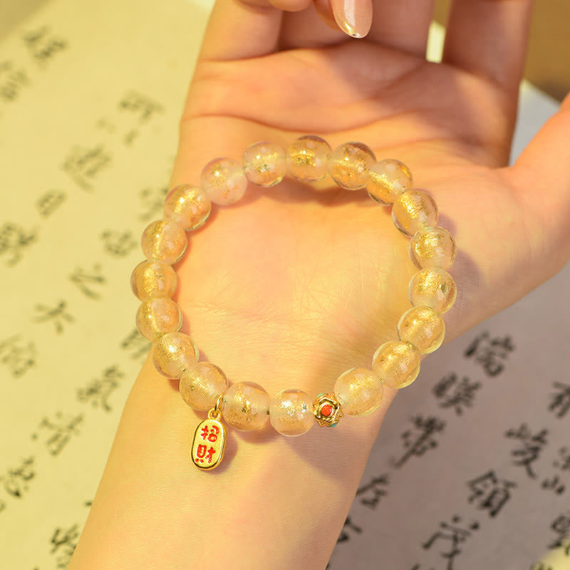 Mythstone Tibetan Incense Ash Liuli Glass Bead Lucky Fortune Fu Character Charm Bracelet