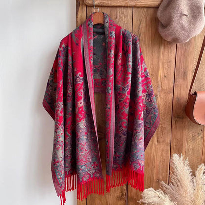 Mythstone Tibetan Flower Branch Tassel Shawl Cozy Travel Scarf Wrap