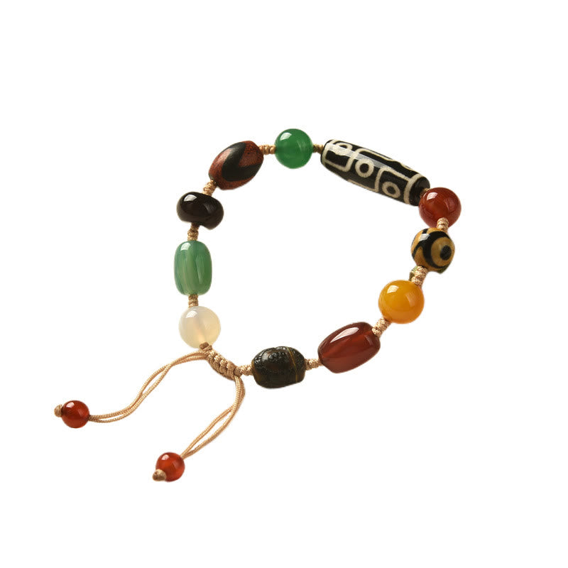 Pulsera de protección de riqueza de ágata con cuentas Dzi tibetanas de nueve ojos Mythstone 