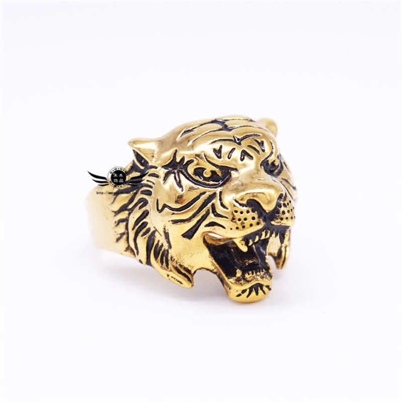 Mythstone Men's Animal Tiger Head Titanium Steel Balance Calm Punk Rock Biker Ring