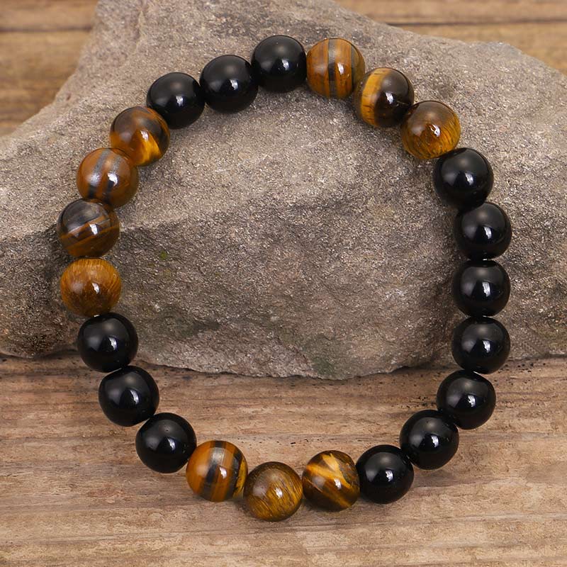 MythStone Tibetan Black Onyx Tiger Eye Protection Necklace Mala Set