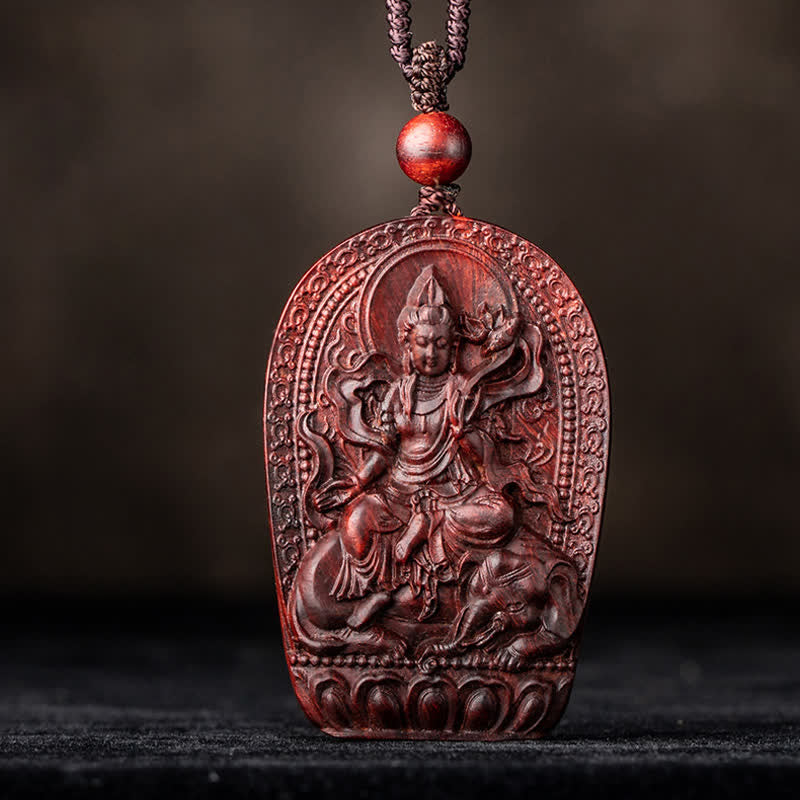 Mythstone Chinese Zodiac Natal Buddha Small Leaf Red Sandalwood Lotus Protection Necklace Pendant