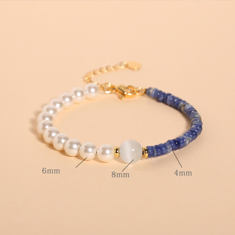 Mythstone Natural Green Strawberry Quartz Tiger Eye Sodalite White Jade Pearl Gratitude Bracelet