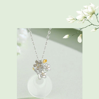 Mythstone 925 Sterling Silver Round Chalcedony Twelve Months Flower Harmony Necklace Pendant