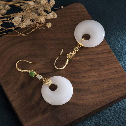 Mythstone FengShui White Jade Blessing Drop Earrings