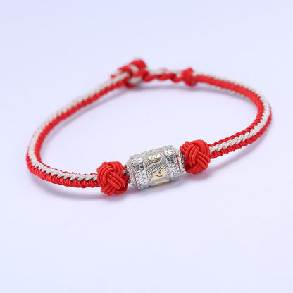 Mythstone 925 Sterling Silver Om Mani Padme Hum Prayer Wheel Luck Strength Red String Bracelet