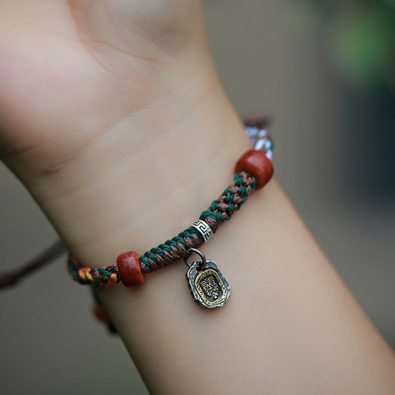 Pulsera trenzada de protección con hueso de camello de la diosa de la riqueza Zakiram de plata de ley 925 tibetana hecha a mano de Mythstone 