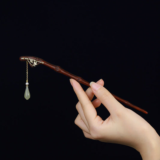 Mythstone Small Leaf Red Sandalwood Water Drop Jade Protection Hairpin