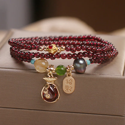 Mythstone Multi Layered Natural Garnet Jade Coin Money Bag Attracting Wealth Protection Bracelet