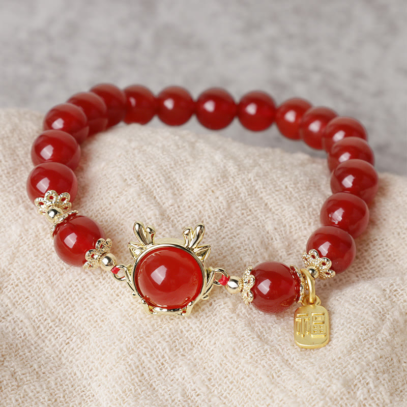 Mythstone Year of the Dragon Red Agate Jade Peace Buckle Fu Character Success Bracelet