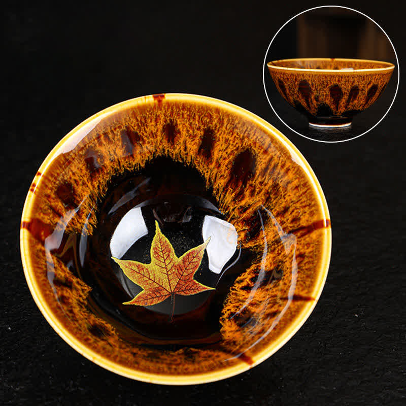 Mythstone Maple Leaf Colorful Ceramic Teacup Home Tea Cups