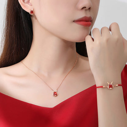 Mythstone 925 Sterling Silver Year of the Dragon Natural Red Agate Dragon Attract Fortune Fu Character Strength Bracelet Necklace Pendant Earrings