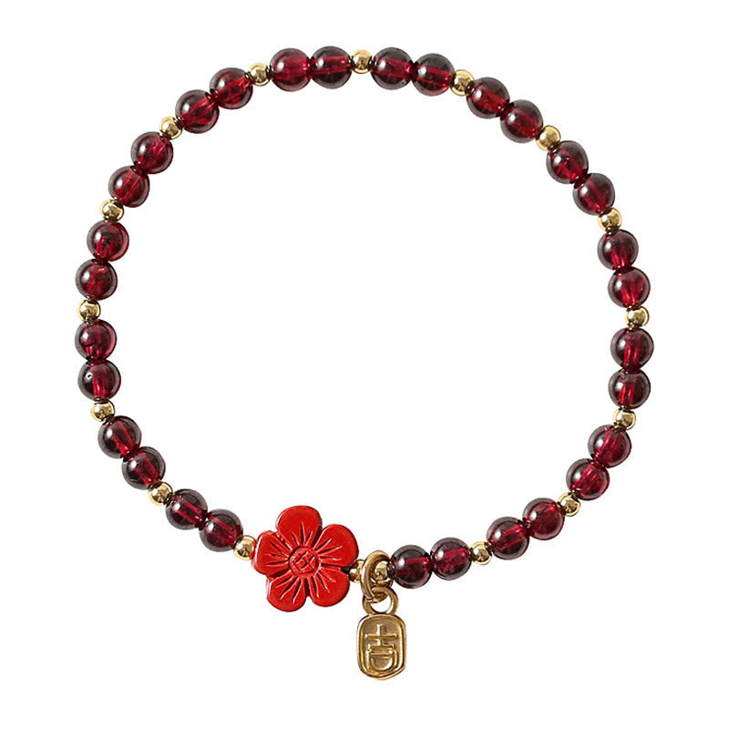 MythStone 14K Gold Natural Garnet Cinnabar Flower Calm Bracelet