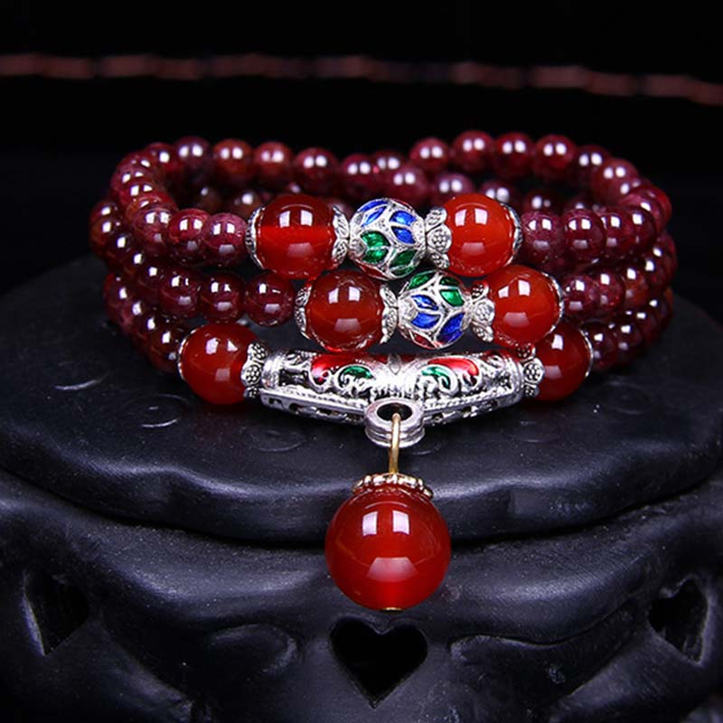 MythStone Natural Garnet Red Agate Blessing Healing Bracelet Necklace Pendant