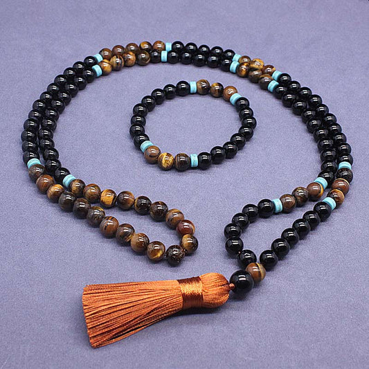 MythStone Tibetan Black Onyx Peaceful Mala Set