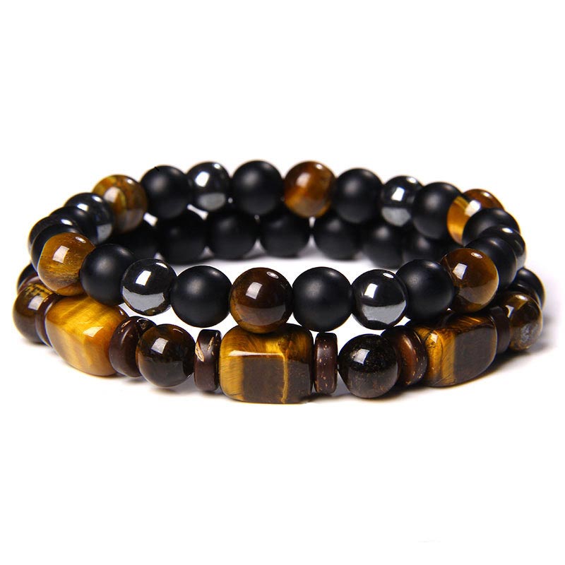 Mythstone Tiger Eye Frosted Stone Hematite Courage Bracelet