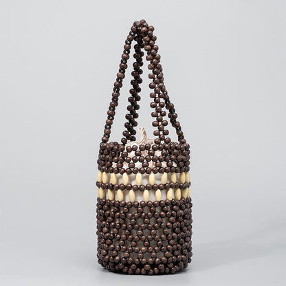 Mythstone Hand-woven Bucket Portable Wooden Beads Handbag