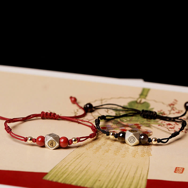 Mythstone Handmade 925 Sterling Silver Chinese Zodiac Natal Buddha Cinnabar Calm Braided Bracelet