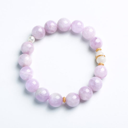 Mythstone Kunzite Hetian White Jade Gourd Love Spiritual Growth Bracelet