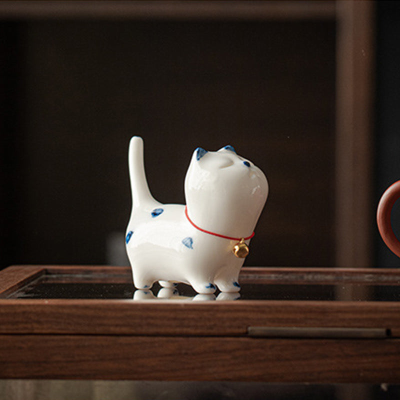 Mythstone Mini Lucky White Cat Kitten Tea Pet Ceramic Home Desk Figurine Decoration