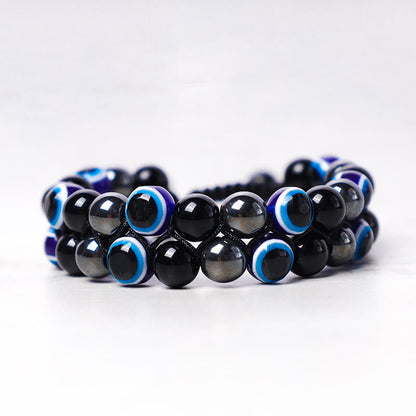 MythStone Evil Eye Hematite Tiger Eye Protection Beaded Bracelet