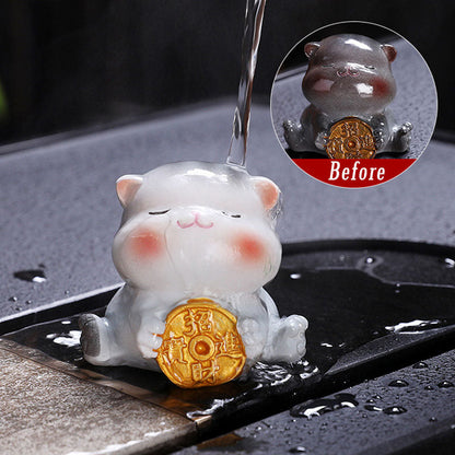 Mythstone Color Changing Cute Mini Cat Resin Tea Pet Wealth Home Figurine Decoration