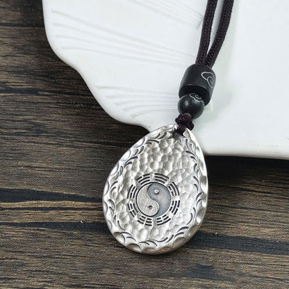 Mythstone Vintage 999 Sterling Silver Yin Yang Bagua Water Drop Design Balance Harmony Necklace Pendant