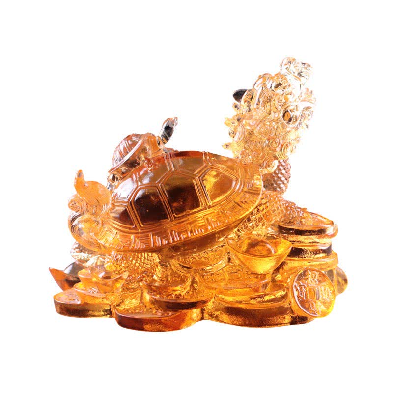 Mythstone Feng Shui Dragon Turtle Coins Handmade Liuli Crystal Luck Art Piece Home Office Decoration