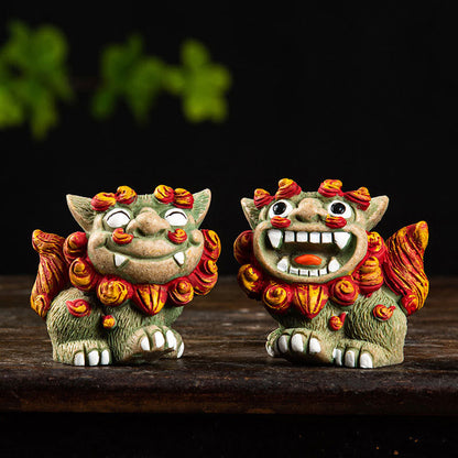 Mythstone Small Pair of Lion Fu Foo Dogs Ward Off Evil Protection Home Resin Decoration