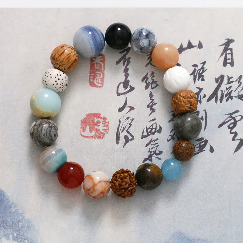 Mythstone Natural Bodhi Seed Crystal Stone Agate Keep Away Evil Spirits Bracelet