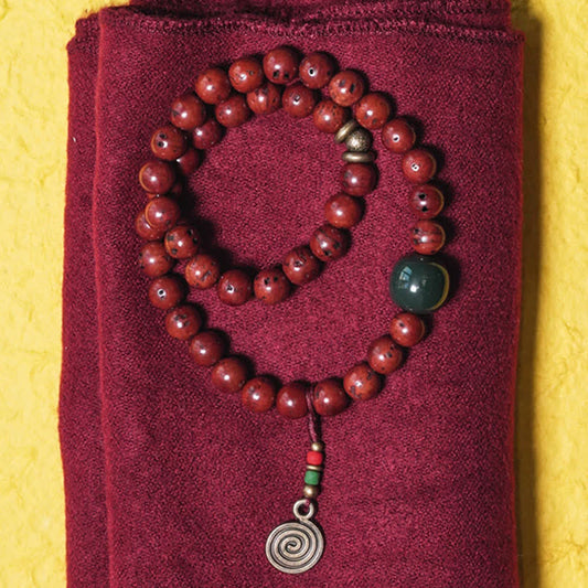 Pulsera de cobre y jade cian con semilla de Bodhi y piedra mitológica para la suerte y la paz 