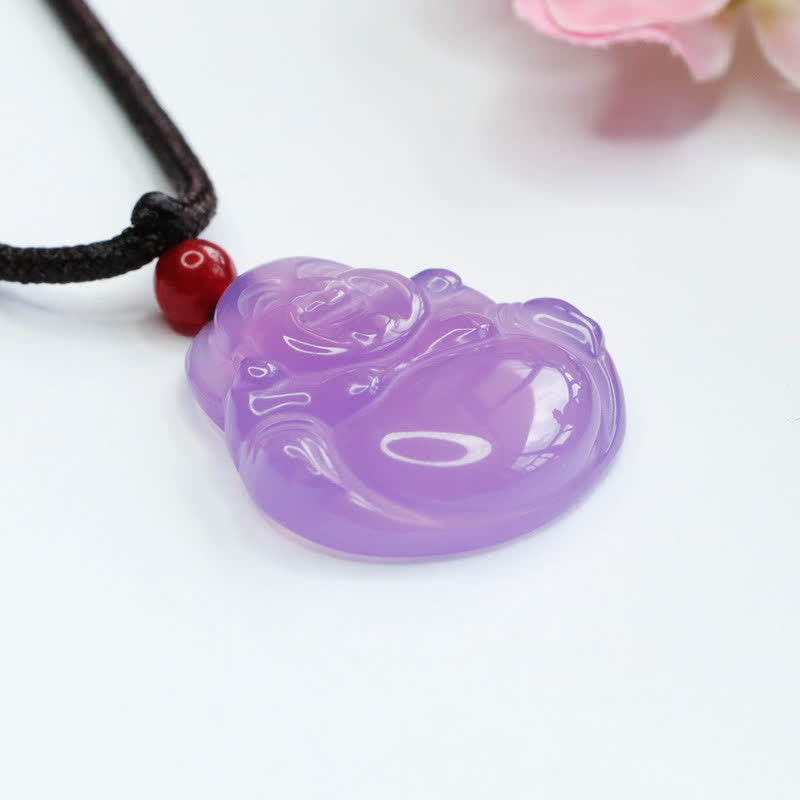 Mythstone Laughing Buddha Purple Jade Happiness Necklace Pendant