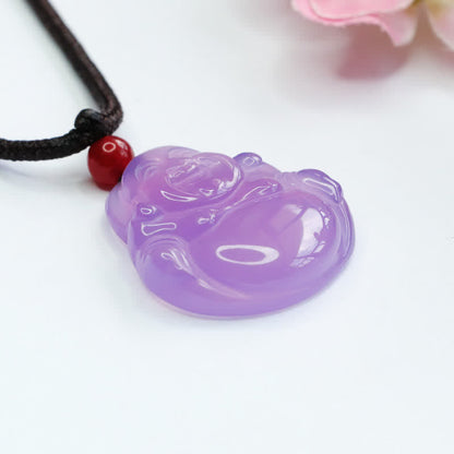 Mythstone Laughing Buddha Purple Jade Happiness Necklace Pendant