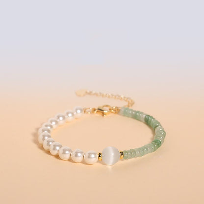 Mythstone Natural Green Strawberry Quartz Tiger Eye Sodalite White Jade Pearl Gratitude Bracelet