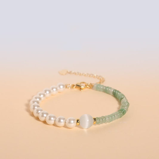 Mythstone Natural Green Strawberry Quartz Tiger Eye Sodalite White Jade Pearl Gratitude Bracelet