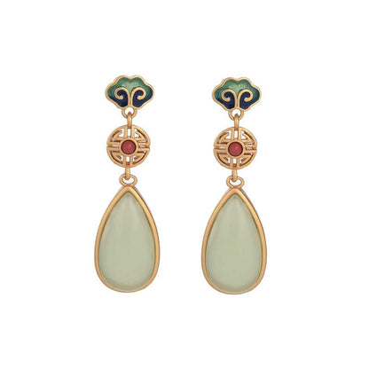 Mythstone FengShui Jade Double Happiness Fortune Earrings