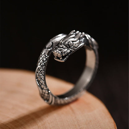 Mythstone Retro Dragon Auspicious Cloud Luck Protection Adjustable Ring