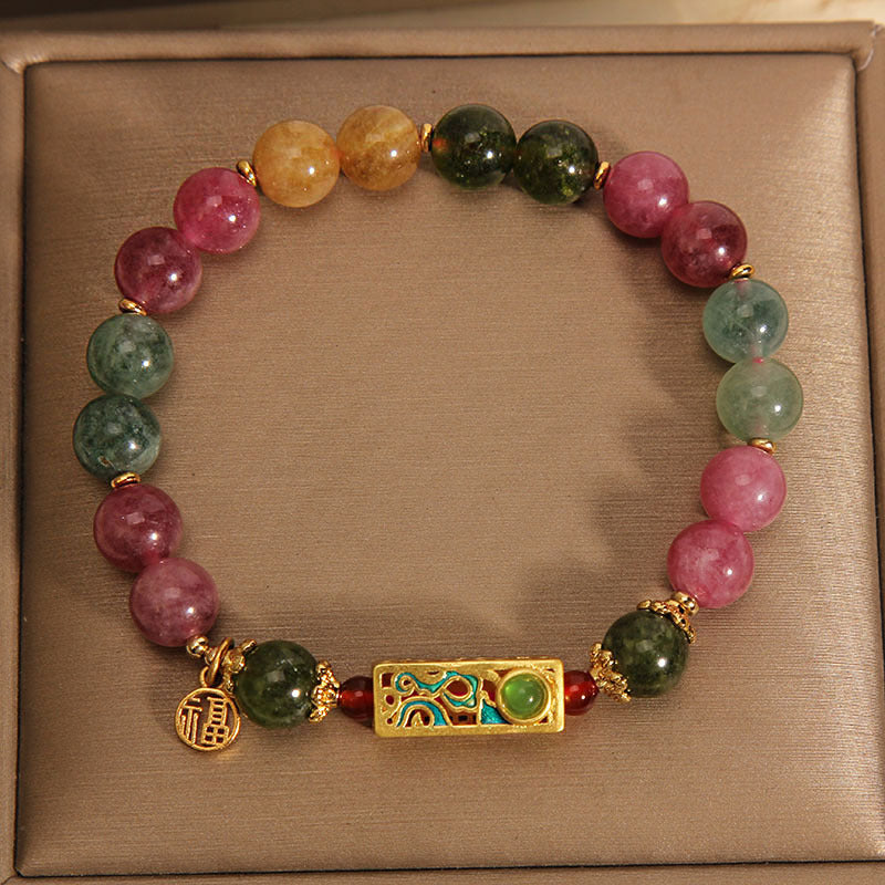 Pulsera con dijes de turmalina colorida y carácter positivo Fu de Mythstone 