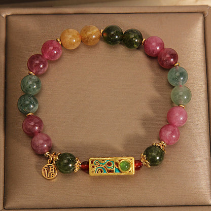 Pulsera con dijes de turmalina colorida y carácter positivo Fu de Mythstone 