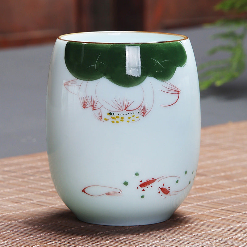 Mythstone Koi Fish Lotus Landscape Dandelion Peony Flower Ceramic Teacup Kung Fu Tea Cup