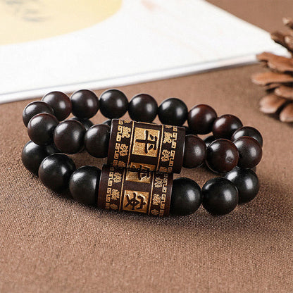 Mythstone Lightning Strike Wood Om Mani Padme Hum Protection Bracelet